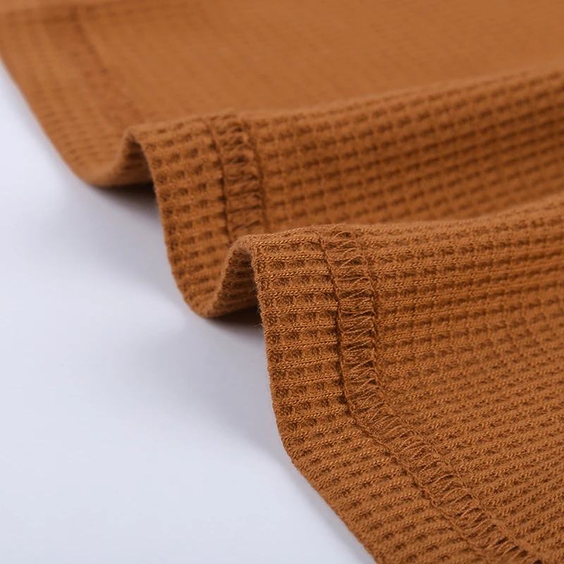 

2020 Leopard Print Accent Brown Waffle Long Sleeve Plus Size Top Roupas Women Clothing Oversized Camiseta Tops 2XL