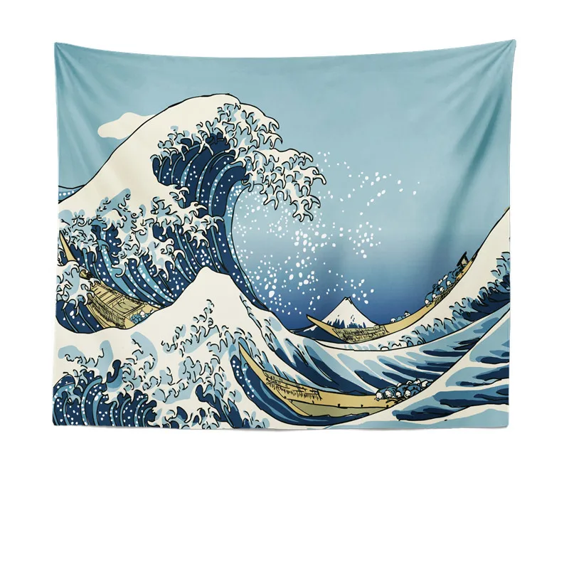 

Japanese Ukiyo Tapestry Living Room Tapestry Wave Tapestry Decorative Painting Kanagawa Surfing Background Cloth Hanging Cloth