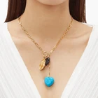 Винтажная подвеска в виде сердца, синяя, черная подвеска в виде сердца, металлическая подвеска с золотым покрытием