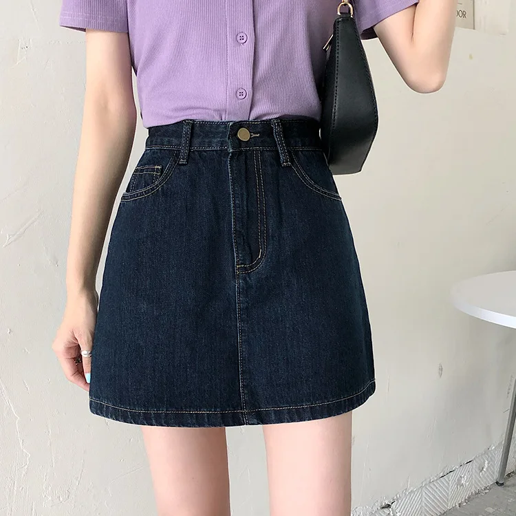 Мини юбка женская джинсовая трапециевидная с завышенной талией модная пикантная