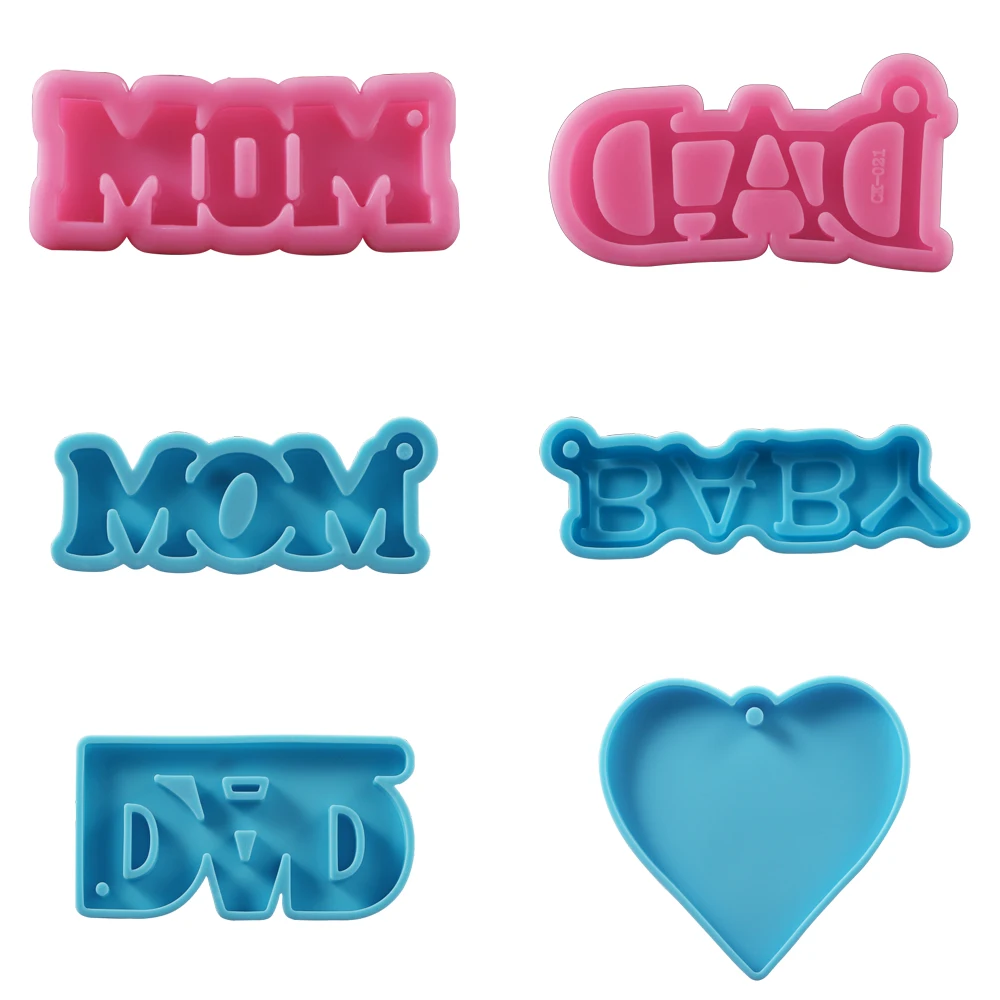 

1pcs MOM DAD Letters Epoxy Resin Mold Keychain Silicone Molds Heart Pendants Casting Mould for DIY Jewelry Making Tools