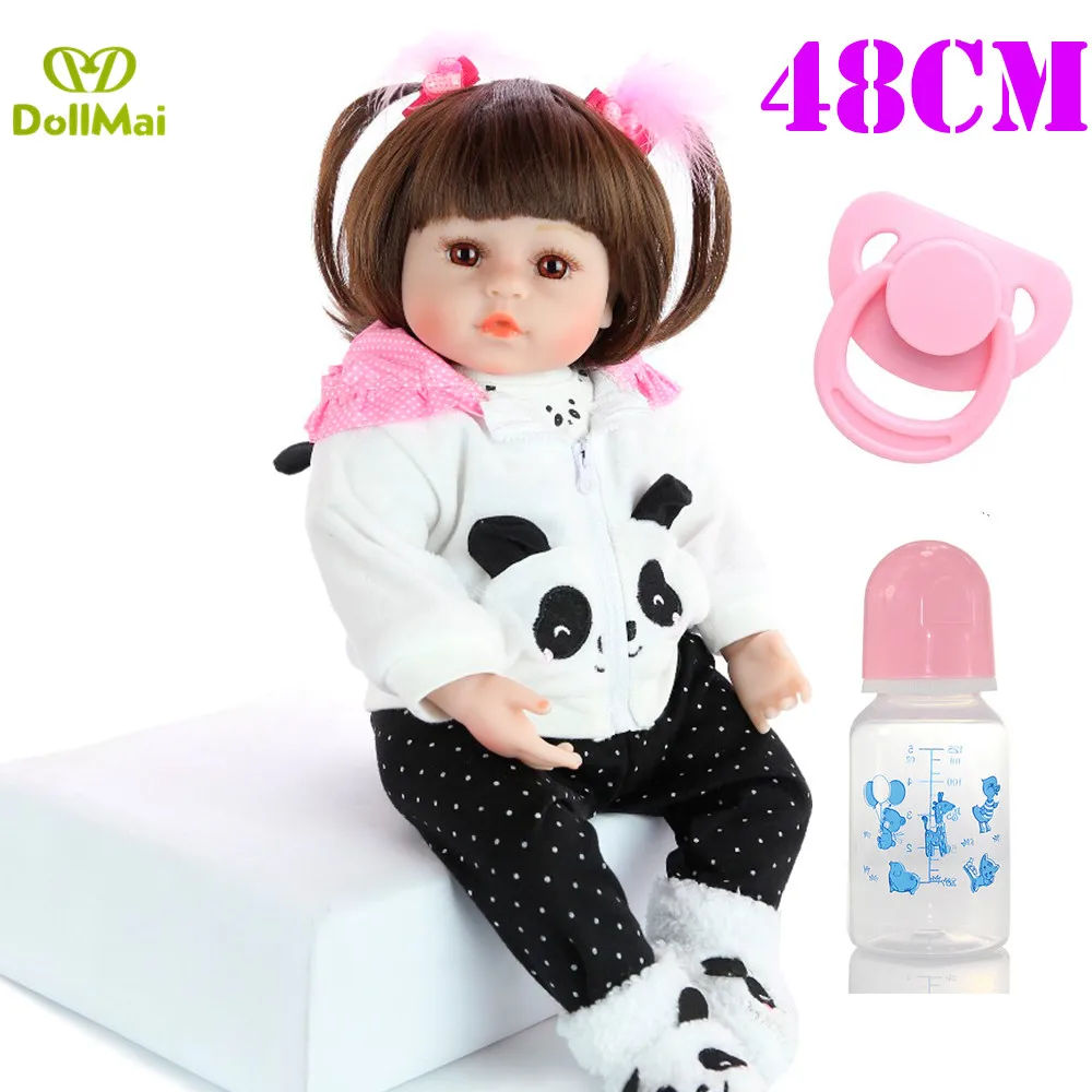19 &quot48 см куклы bebes Reborn хлопковые силиконовые виниловые reborn baby с пандой магнитная