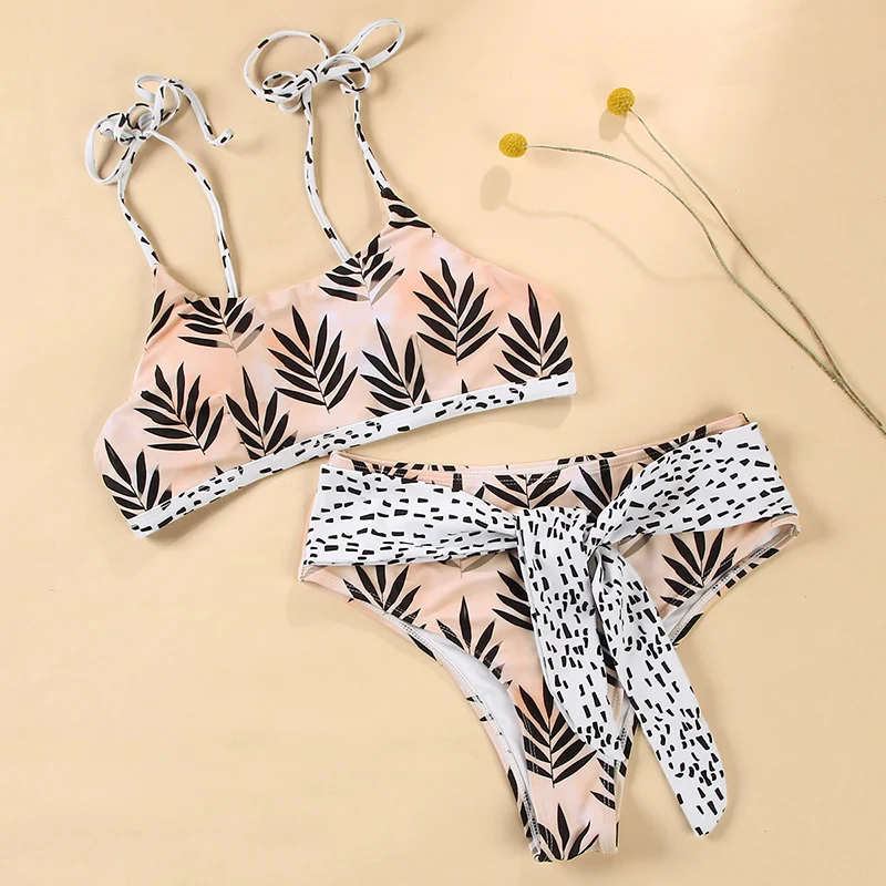 Zrtak бандаж купальник бикини с цветочным принтом бантом пуш ап женский рисунком