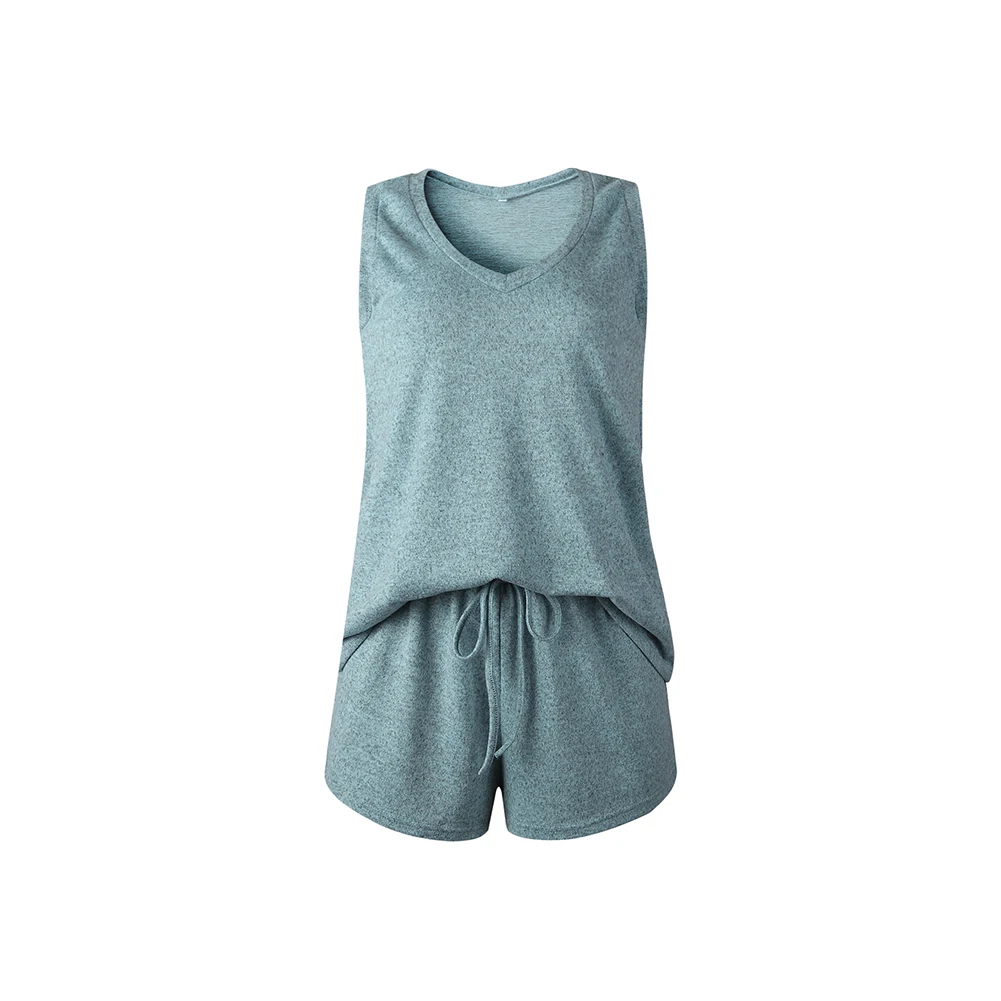 

Summer Women 2Pcs Set New Fashion Women Knited Sleeveless Top Vest Camisole Elastic High Waist Shorts Casual Two Piece Set