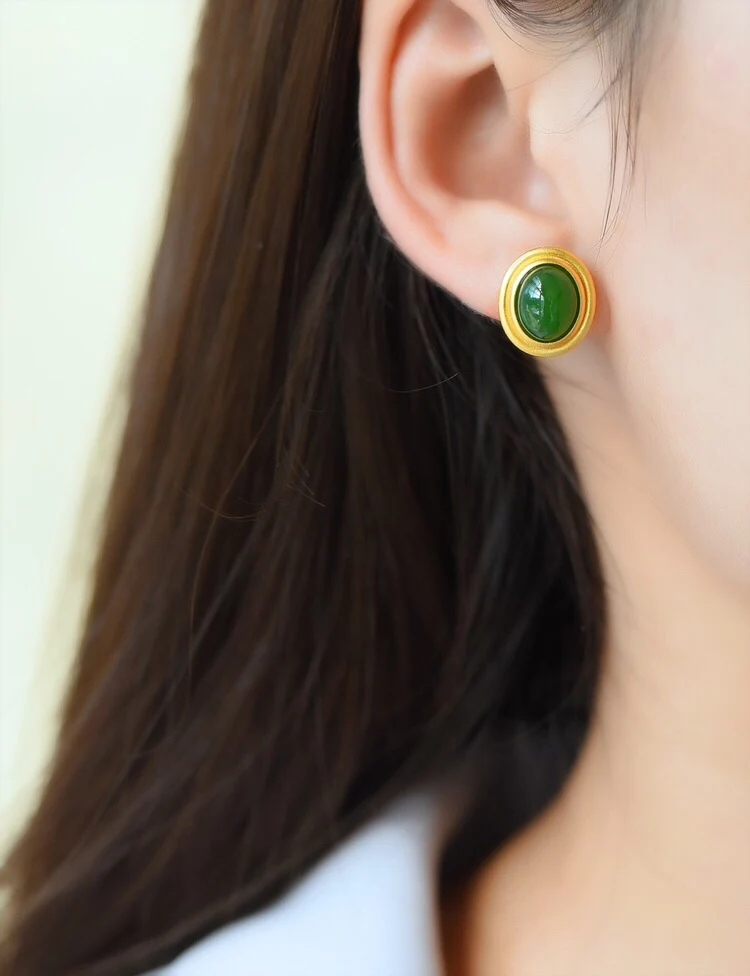 

LETSFUN Fine Jewelry 925 Silver Inlaid Natural Green Chalcedony Earrings Noble Gifts Free Shipping