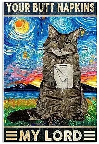

Bathroom Vintage Metal Signs-Dumb Cat Your Butt Napkins My Lord Retro Metal Sign Plaque Wall For bathroom Signs 8X12 Inch