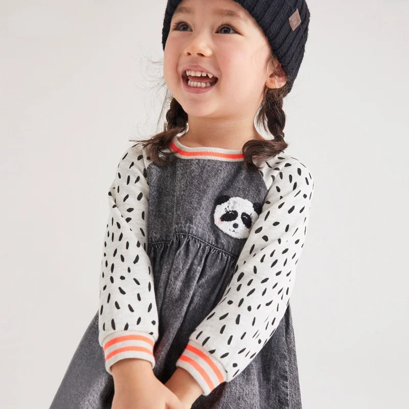 

2021 Autumn Baby Girls Denim Dresses Kids Cotton Clothes Panda Frocks Toddler Girl Contrast Color Dress Boutique Outfits 2Y-7Y