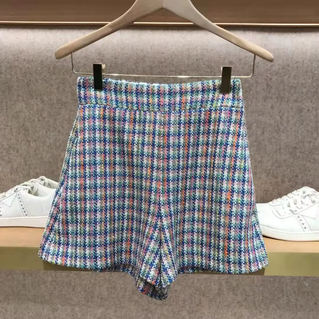 

Women's casual shorts method summer new style women's color check elastic waist bootcut shorts