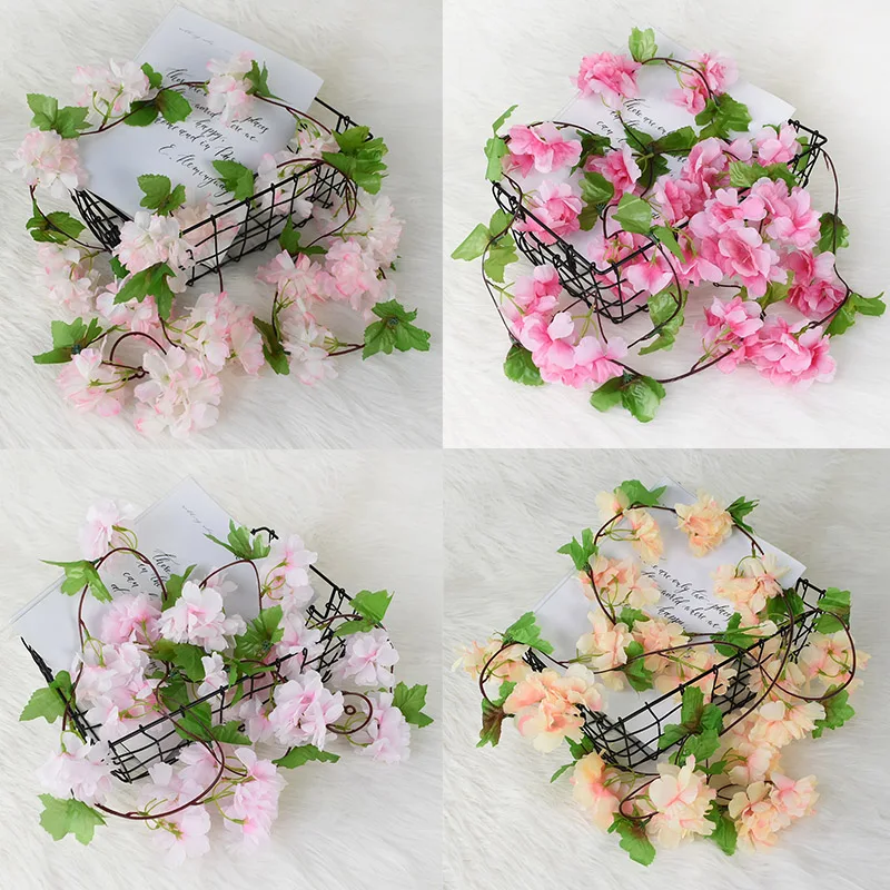 Шелковая Сакура 235 см вишневый цвет лоза искусственная ротанговая стена венок