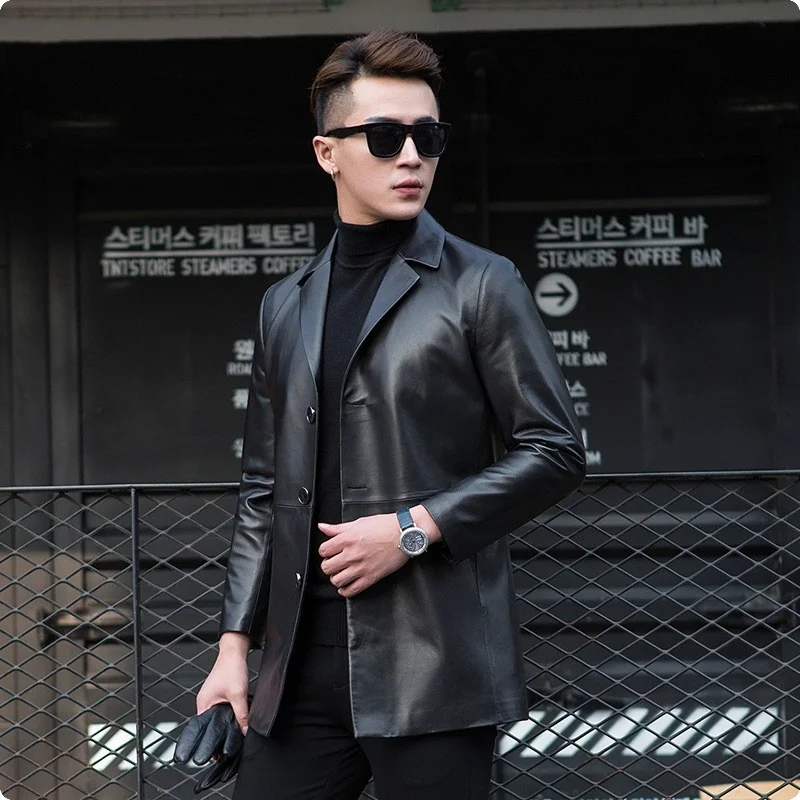 

Korean New Style Slim Fit Mens Casual Sheepskin Genuine Leather Blazer Turn Down Jackets Chaqueta De Cuero Hombre Blouson Moto