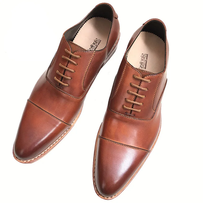 

Sipriks Luxury Brand Men's Goodyear Welt Shoes Italian Bespoke Sewing Sole Dress Oxfords Male Causal Cap Toe Church Leisure Flat