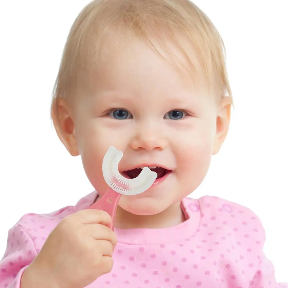 Cepillo de dientes de silicona en forma de U para beb&eacute;s, 2-12 a&ntilde;os, limpieza y cuidado sencillo-1