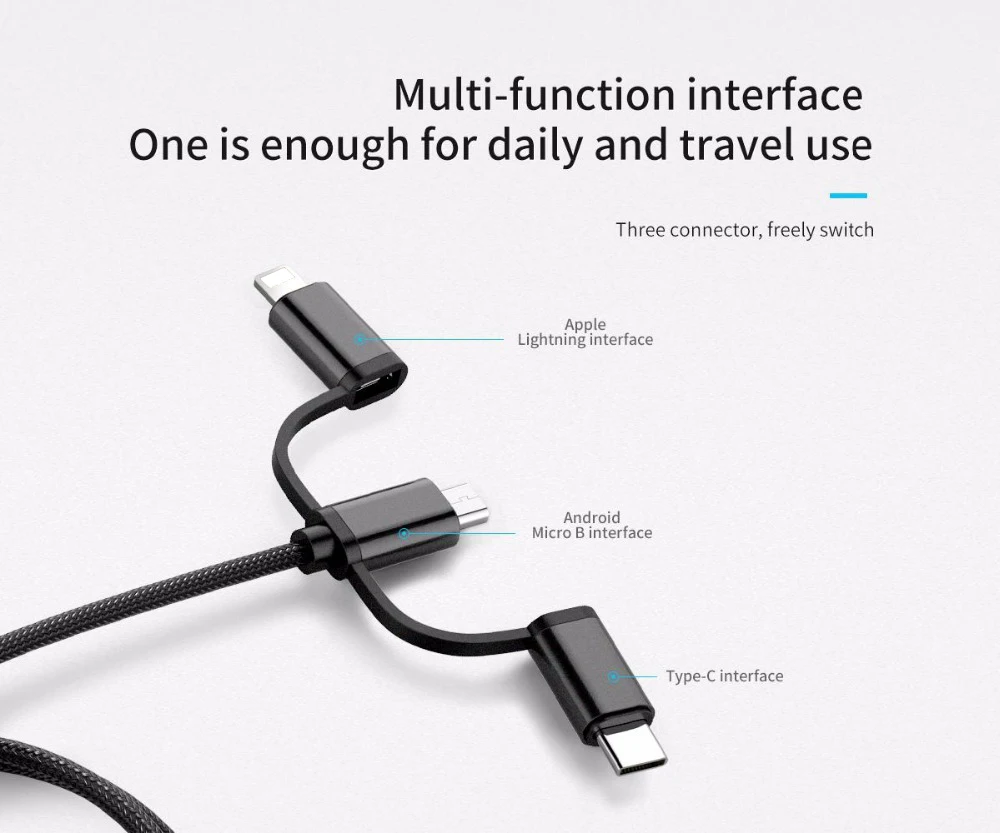 Кабель ORICO 3 в 1 Type C Micro USB для iPhone 8X7 6 6S Plus iOS 10 9 8 Samsung Nokia быстрой зарядки нейлоновый