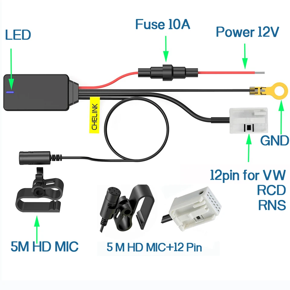 Беспроводной модуль громкой связи для автомобиля 12 контактов Bluetooth 5 0 Aux адаптер