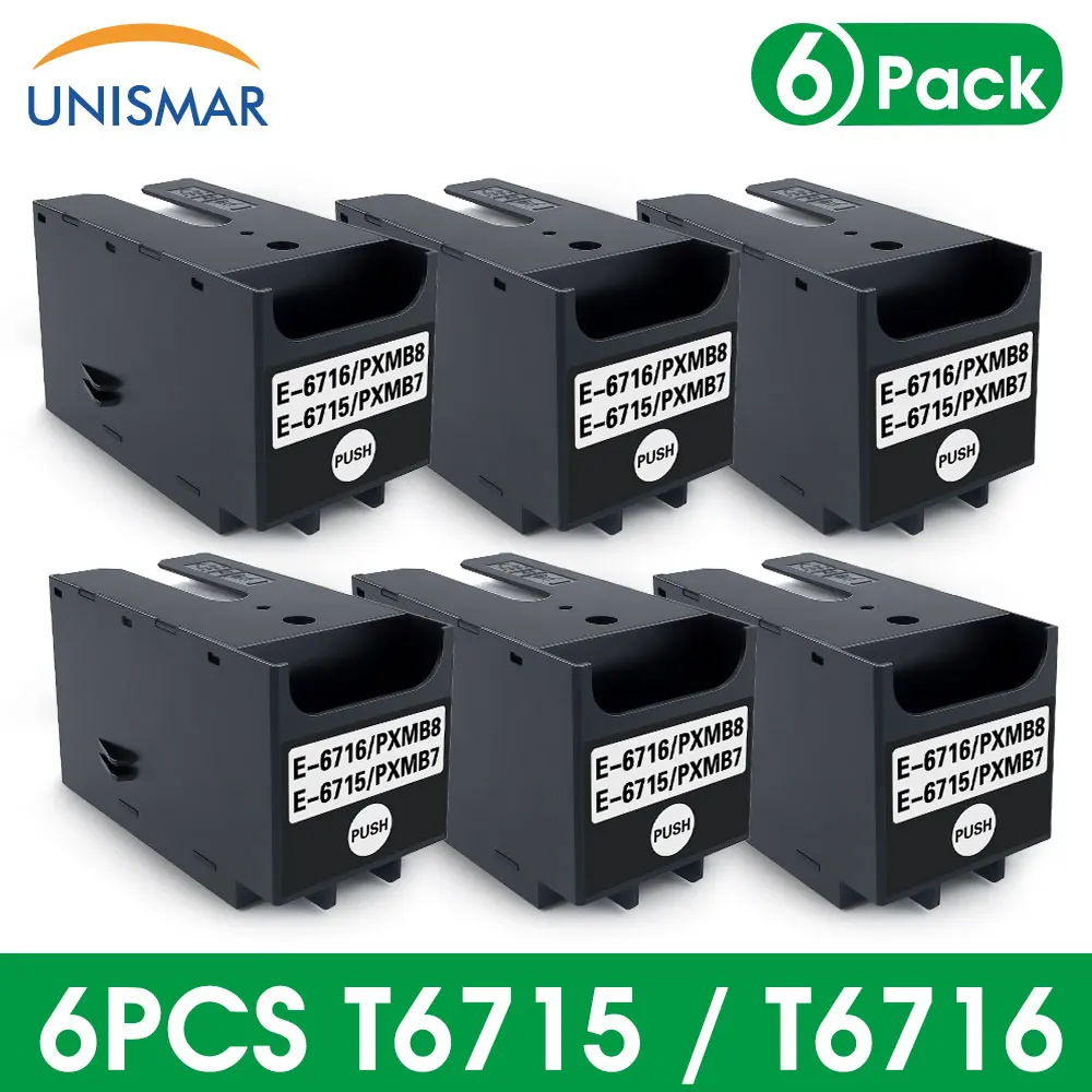 

Unismar 6PK T6715 T6716 Waste Ink Tank Maintenance Box for Epson Printer WF-M5298DW WF-M5299DW WF-M5799DWF WF-4720DWF WF-C5290DW