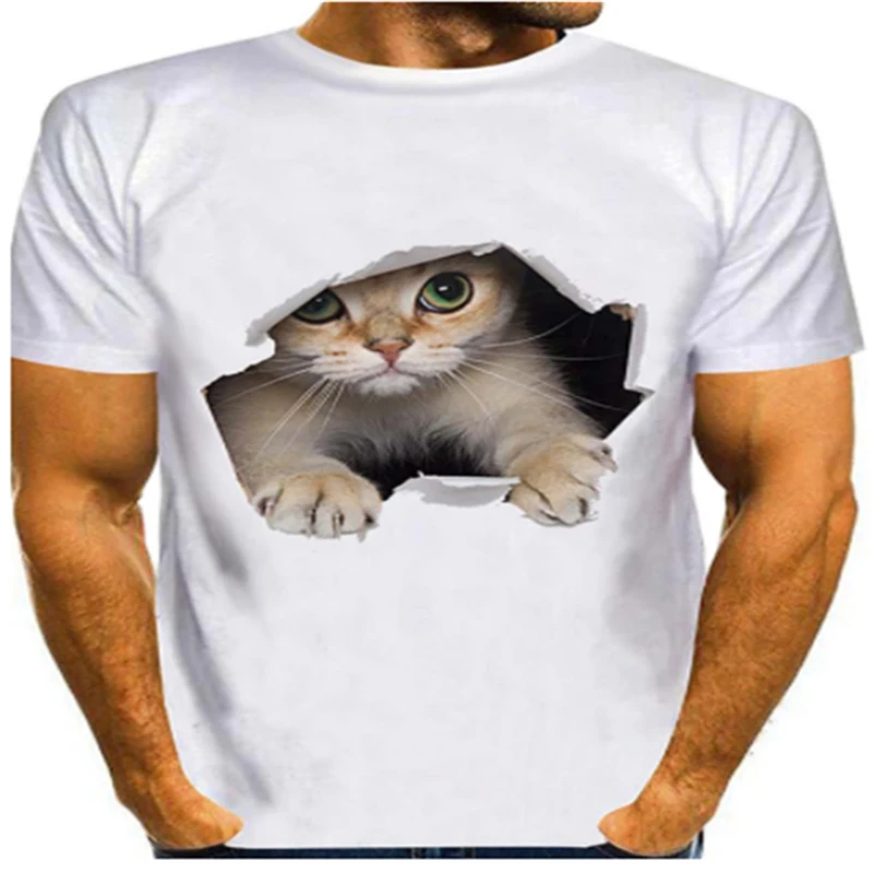 Новинка 2021 футболка в стиле Харадзюку С 3D принтом кота Мужская Летняя