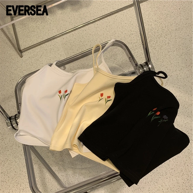 

Eversea Summer Causal Style Camisole Women Comfortable Material Minimalism Little Flower Print Crop Tanks Tops