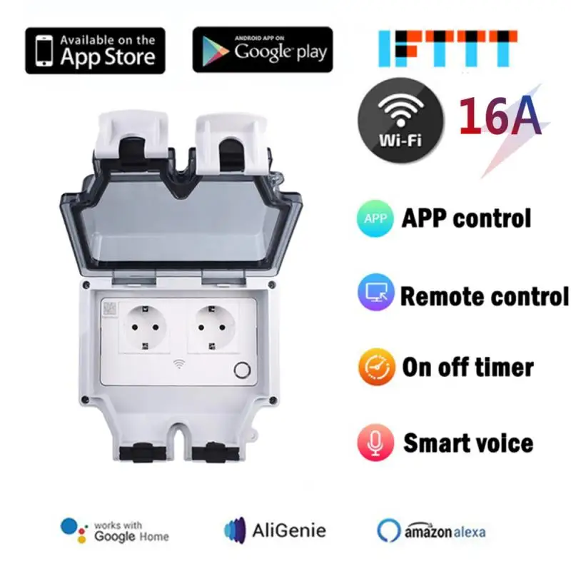 

Tuya IP66 Waterproof WiFi Smart Power Socket Timer Outdoor 16A EU/US/UK/AU Plugs APP/Voice Remote Control For Alexa Google Home