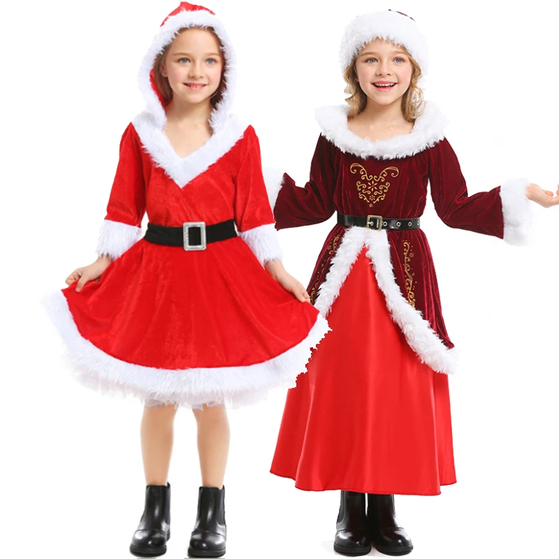 

Christmas Jolly Girl Santa Claus Costume Carnival Classic Deluxe Flannel Mascot Cosplay Fancy Party Dress Halloween