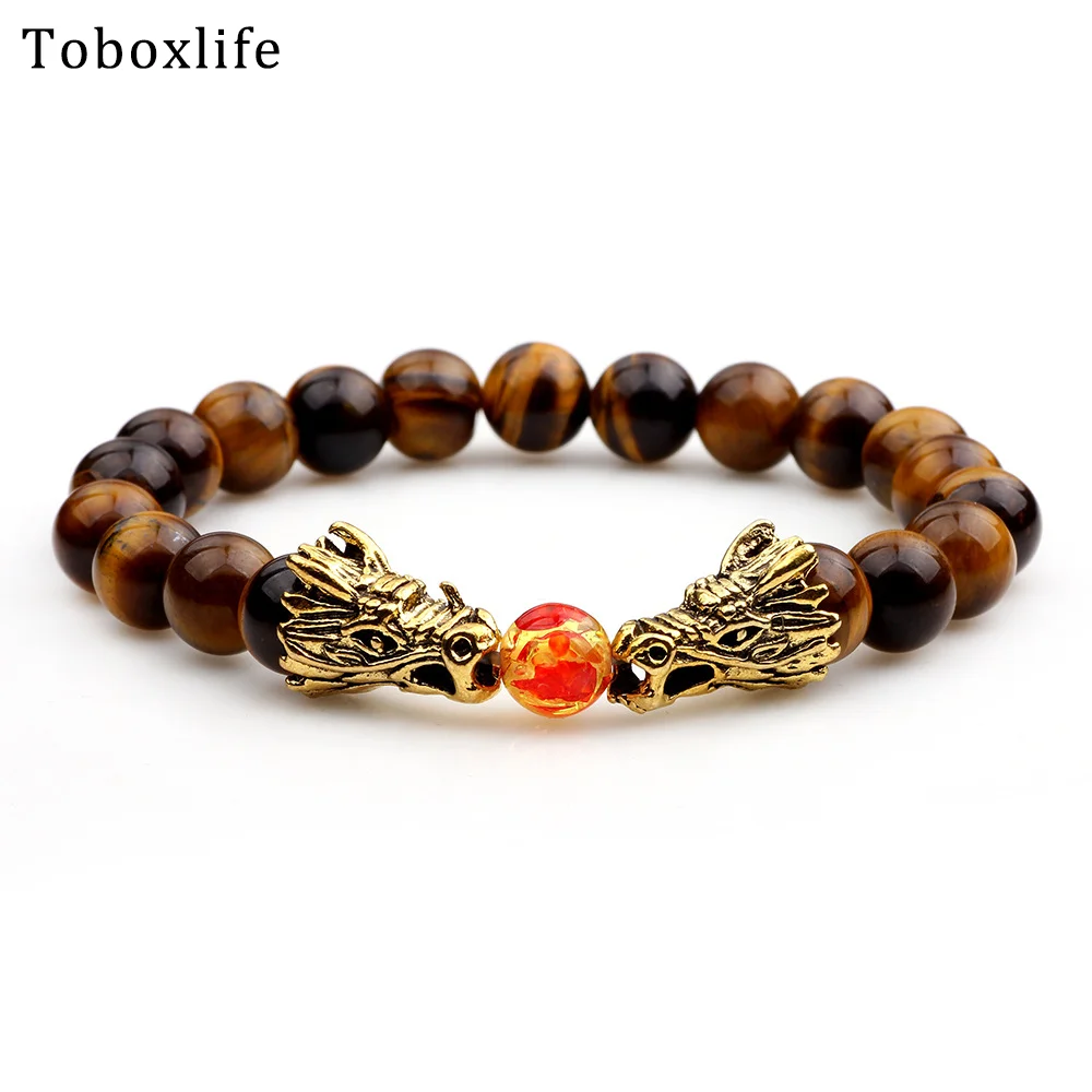 Toboxlife новый стиль Национальный тигровый глаз браслет из бисера двойной дракон