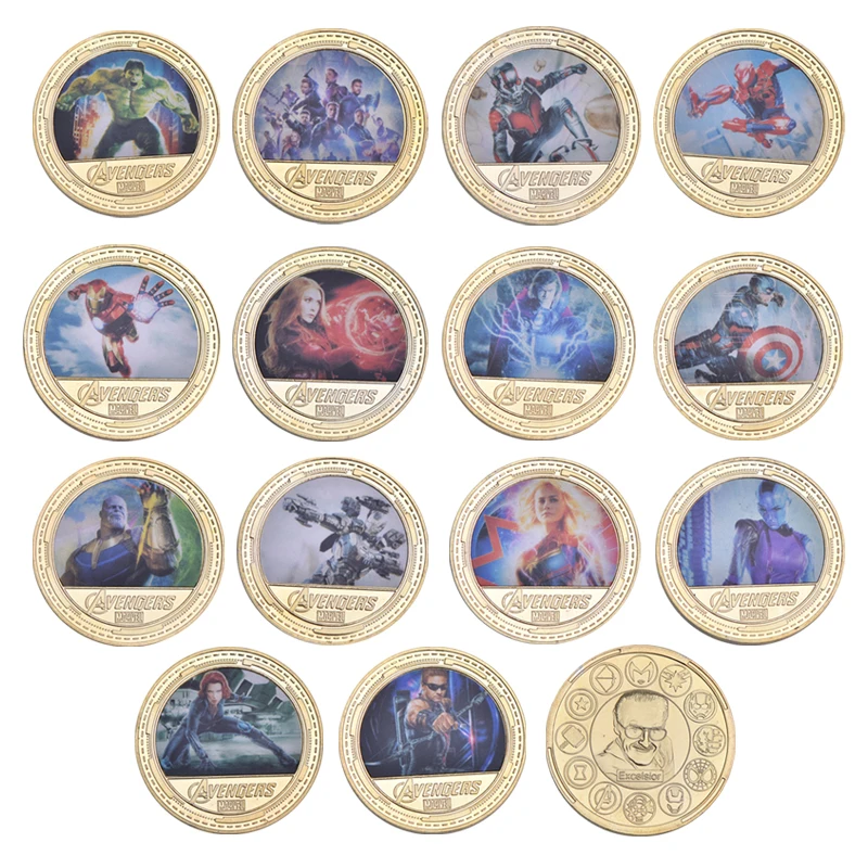 14pcs coin 14 шт. Marvel Мстители Бесконечность войны золото коллекционные монеты набор коробка сувенир вызов монеты Оригинальные подарки для фанатов дропшиппинг - Цвет: 14pcs coin