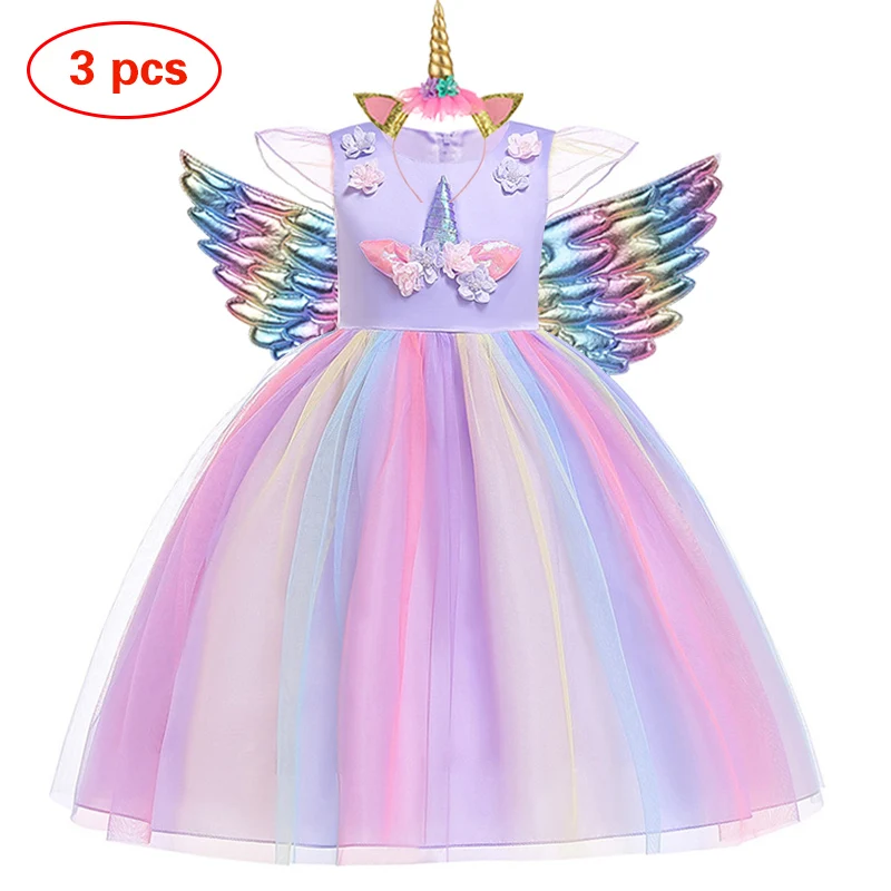 Единорогом для девочек платье-пачка принцессы с рисунком радуги детей вечерние