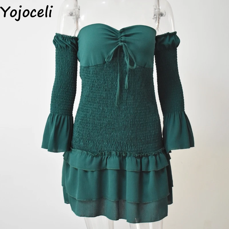 Yojoceli сексуальное элегантное короткое платье с рюшами женское осенне зимнее мини