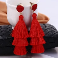 hocole fashion crystal tassel drop earrings for women bohemian ethnic 3 layer long fringed drop dangle earring female jewelry
