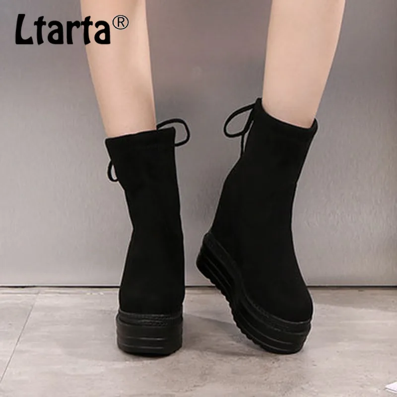 LTARTA/женские ботинки до середины голени увеличивающая рост обувь на толстой