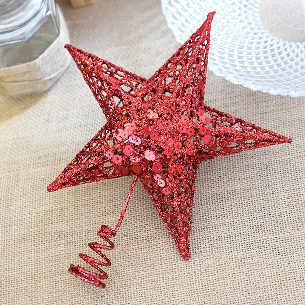 Blingbling Sequin Star Xmas Tree Topper Metal Hollow Glitter Hanging Ornaments DIY Solid Color Shining Christmas Decor PhotoProp | Дом и сад