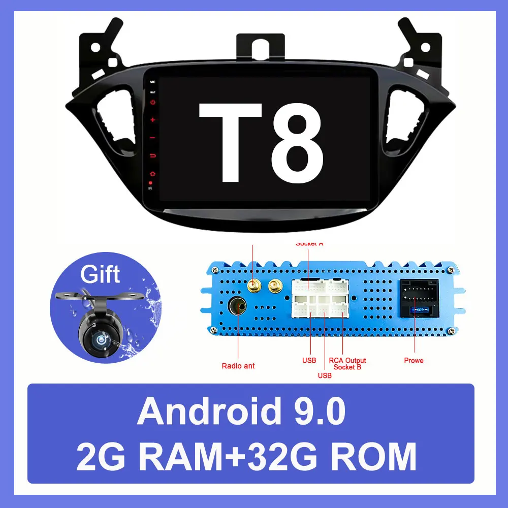 Eunavi 2 din автомагнитола 4G+ 64G android 9,0 для Opel Corsa E gps Navi wifi стерео PX6 2,0 ГГц Авторадио без dvd - Цвет: 2G 32G T8