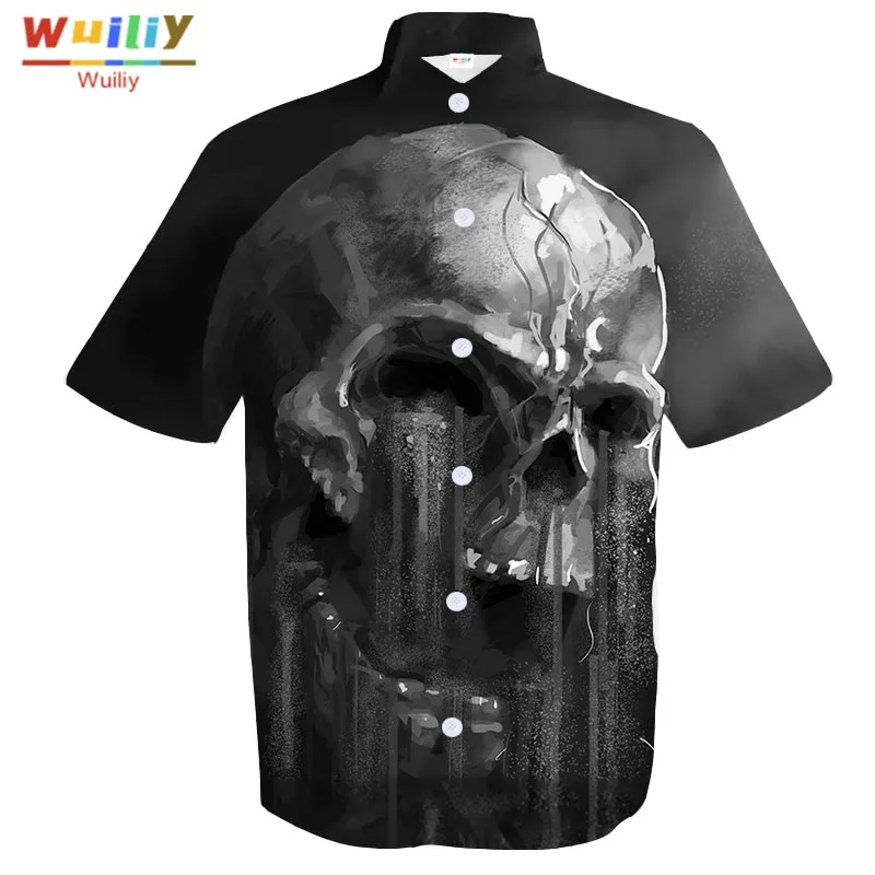 

Men's Graphic Skeleton Button Down Shirts Novelty Beach 3D Pattern Summer Hawaiian Tops Quicksand Shirt