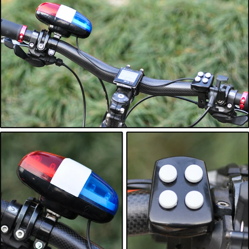 

6LEDs 4 Tone Sounds Bicycles Bell Police Lights Electronic Horn Siren For Kid Children Bike Scooter Cycling Lamp Accessories