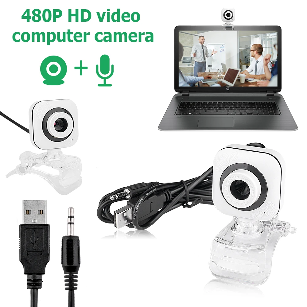 

HD 480P 12 Megapixels USB Webcam Camera 360 degrees Cam with Built-in Microphone LED night vision Clip-on for Computer PC Laptop