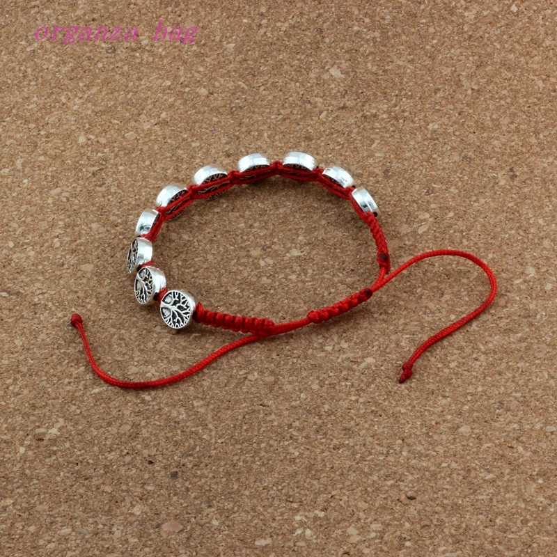 6Pcs Zinc Alloy Tone Tree OFLife Beads Adjusta Blered / Black Cord Wrist Bracelet C-43 | Украшения и аксессуары