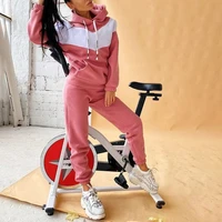 hoodies two piece set women long sleeve patchwork casual pocket pullover suit spring 2021 elastic sports pants female tracksuit