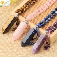 csja long natural gem stone necklace hexagonal perfume bottle pendant essential oil diffuser purple pink crystal jewelry g675