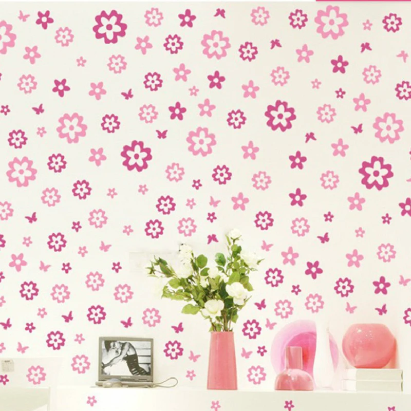 Горячая распродажа 108 маленькие цветы и 6 бабочек наклейки на стену Цветочные