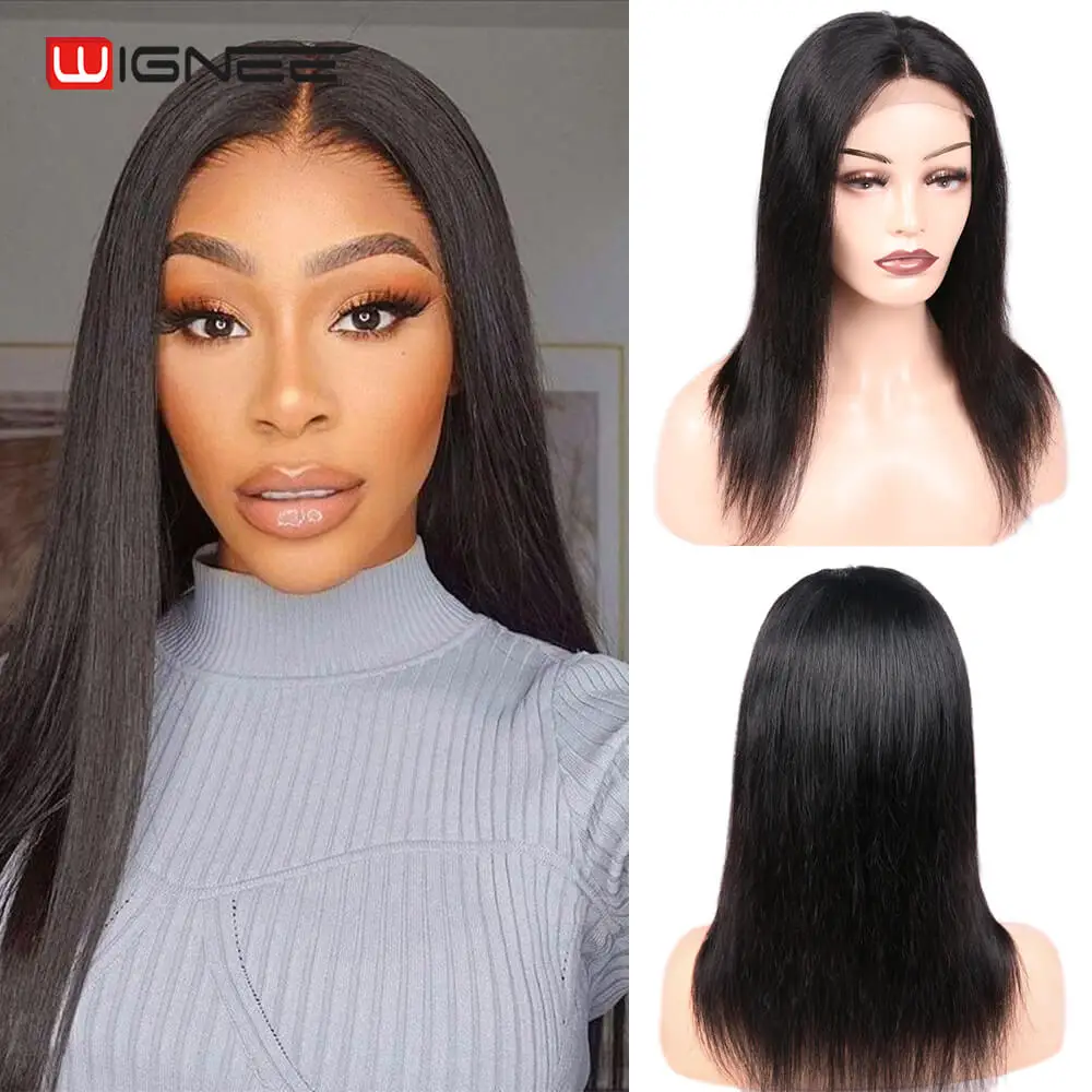 Wignee 4x4 Lace Closure Wig Straight Lace Frontal Closure Human Hair Wigs Brazilian Hair For Woman Natural Hairline Closure Wig