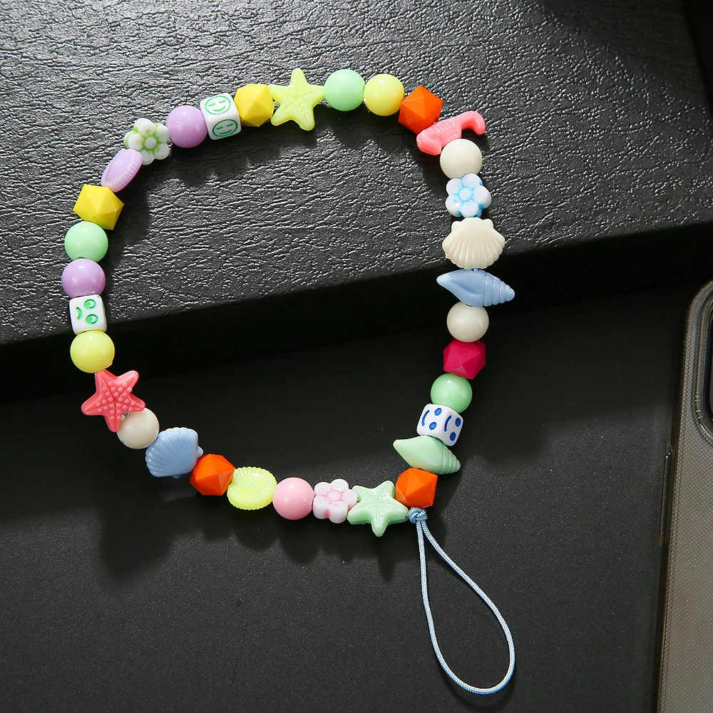 Boho Wrist Lanyard Chain For Mobile Phone Holder Keys Id Card Cute Stars Love Colour Handphone Strap Bead Hanging Rope Bracelet