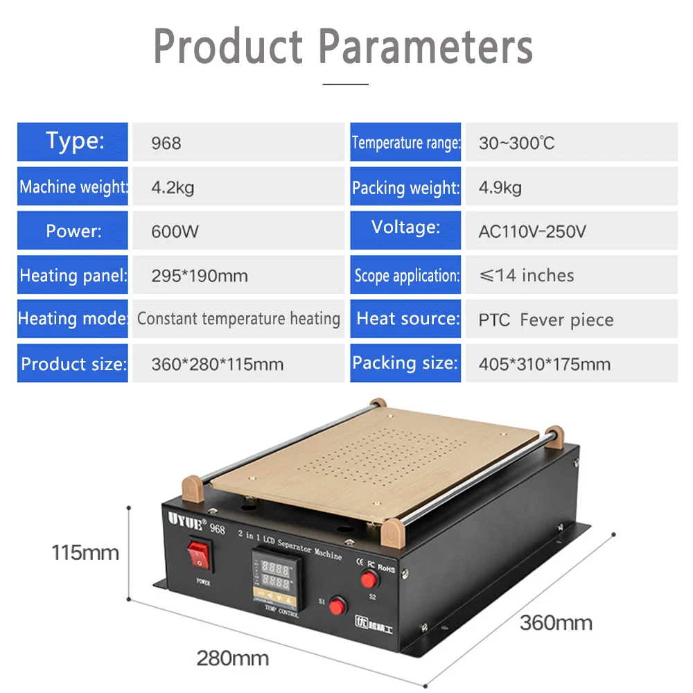 Станок для ремонта экрана телефона UYUE 968 со встроенным двойным вакуумным насосом