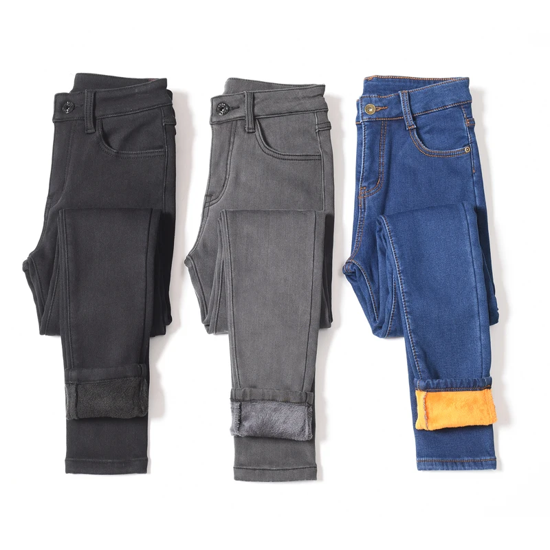Jeans For Women Winter Plus Size 40 warm Velvet Thicken Skinny Jeans High waist ladies Stretch Denim Pencil Pants trousers
