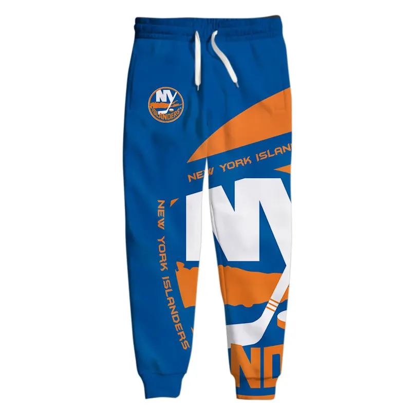 

New York men's casual pants Orange blue stitching snowman print Islanders Sweatpants