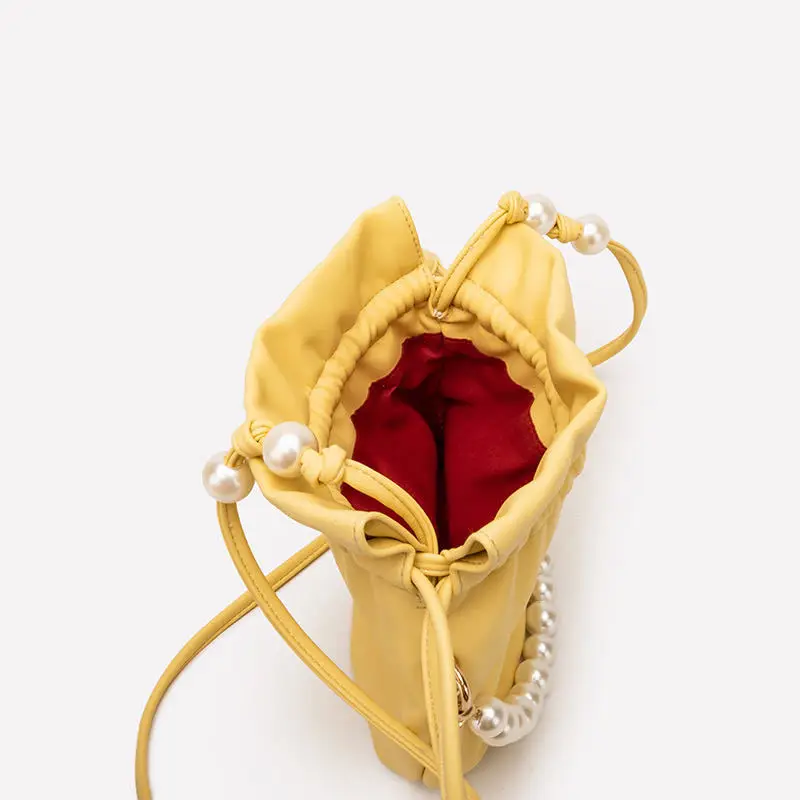 

Drawstring bucket bag mini crossbody bag PU leather bucket bag pearl design shoulder bag female 2020 fashion shoulder bag female