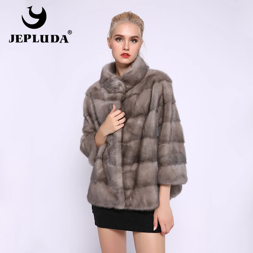 JEPLUDA Изысканная женская норковая шуба из натурального меха реального с воротником стоячим меховая куртка зима для женщин короткая пригородная зимняя женская куртка норковая настоящее меховое пальто для женщин зима