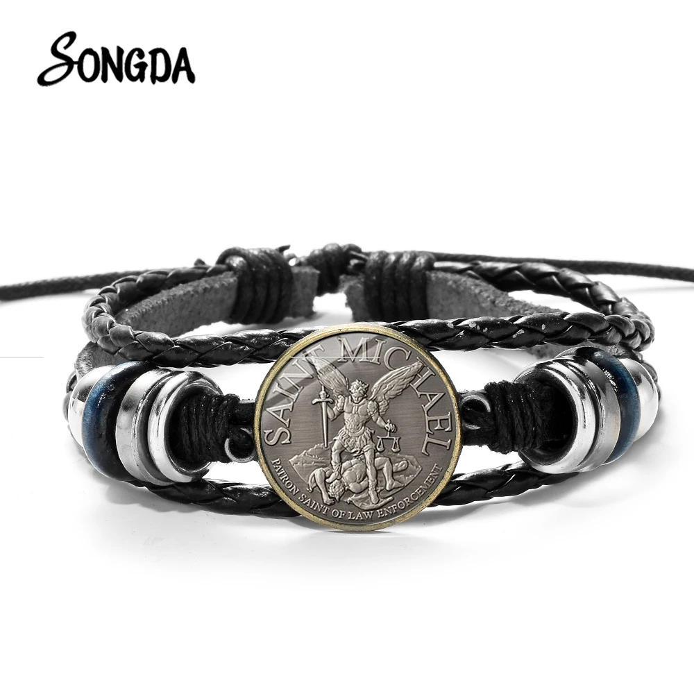 Браслет с символом амулата Archangel St.Michael Protect Me Saint Shield Glass Time Gem российские мужские