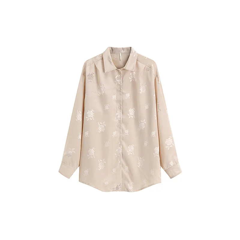 

Shiny Rose Floral Pattern Shirts Blusas Women Spring Autumn Loose Design Shirt Fashion Vintage Women's Blouse Womens Sexy Tops