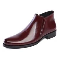 new arrival wingtip men fashion ankle boot shoes genuine leather pointed dress boots black wine red double zip mens ankle boots