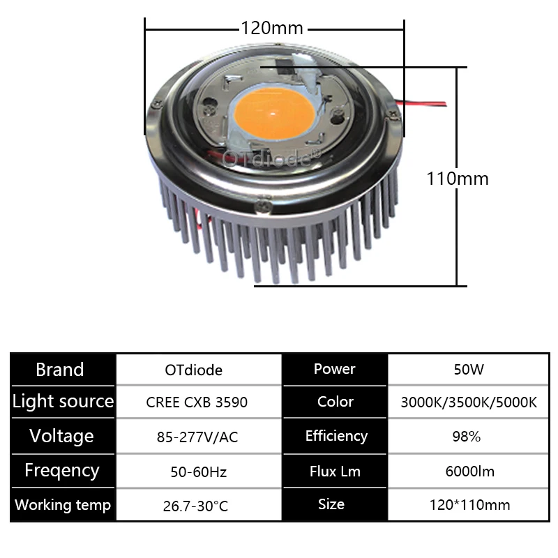 Original 50W Cree COB CXB3590 CXB 3590 LED Grow Light 3500k Full Spectrum LED Growing Lamp For Indoor Plant Growth LEDLighting