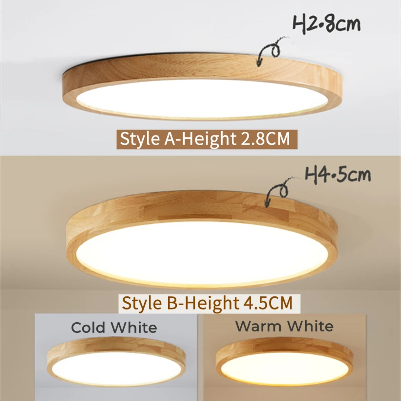 Candelabros nórdicos de madera para sala de estar y dormitorio, lámparas modernas ultrafinas de lámparas de techo Led H2.8/4,5 cm con Panel de Control remoto, accesorio de luces